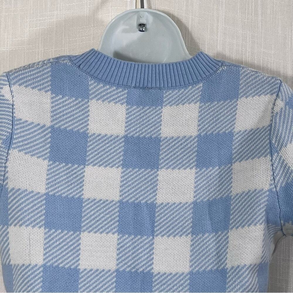 H&M Cropped Plaid Short Sleeve Knit Sweater Top Sz M - Picture 9 of 16